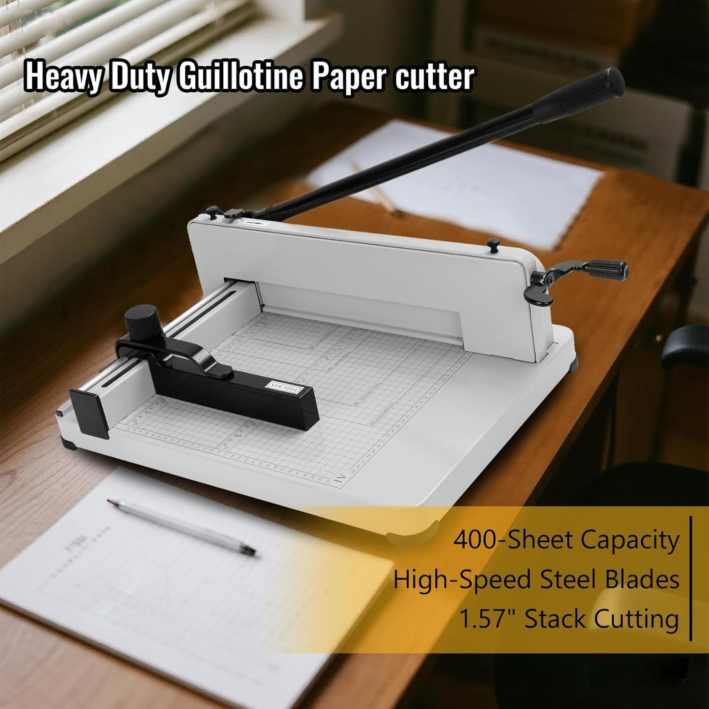Guillotine Paper Cutter Heavy Duty 400 Sheet Capacity,Paper Cutter 12 Inch for A4 Paper with HSS Blade,Industrial Commercial Trimmer for Office,School,Print Shop,Safety Lock & Clear Grids