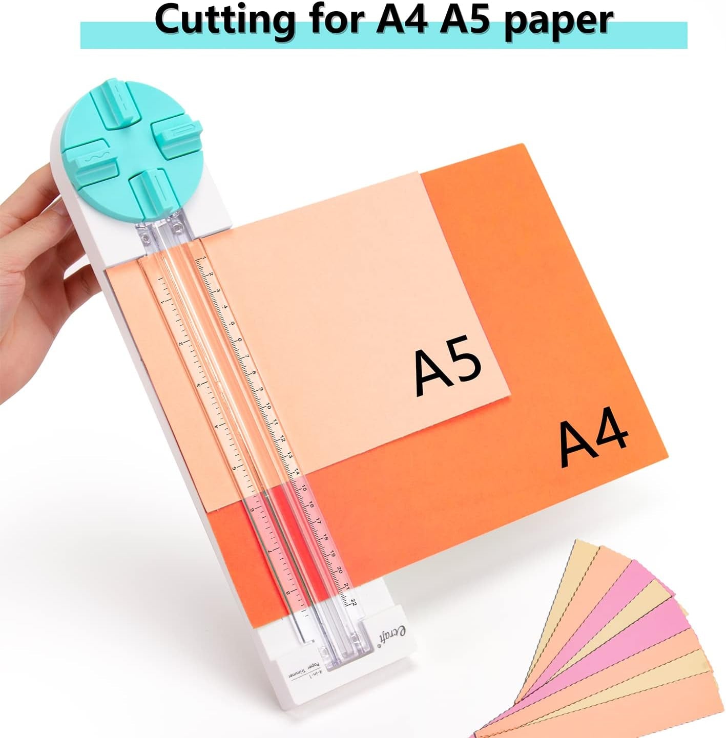 Paper Trimmer Craft Paper Cutter: 4 Style Multi-Function Scrapbooking Tool with Dial Blades of Straight,Wave,Dotted,Perforated,Creasing for Cutting Paper,Coupons,Photos,Postcards,Scrapbook,Card