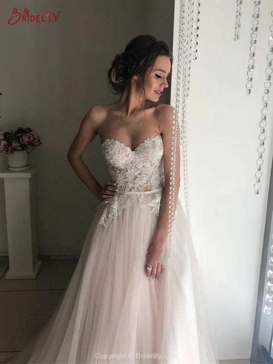 Elegant Sweethart Sleeeveless A-Line Tulle Wedding Dresses