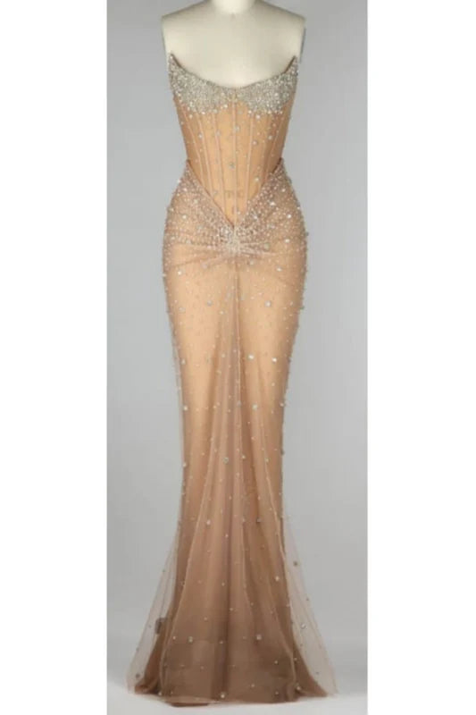 Luxurious Mermaid Crystal Beaded Embroidered Corset Prom Dress