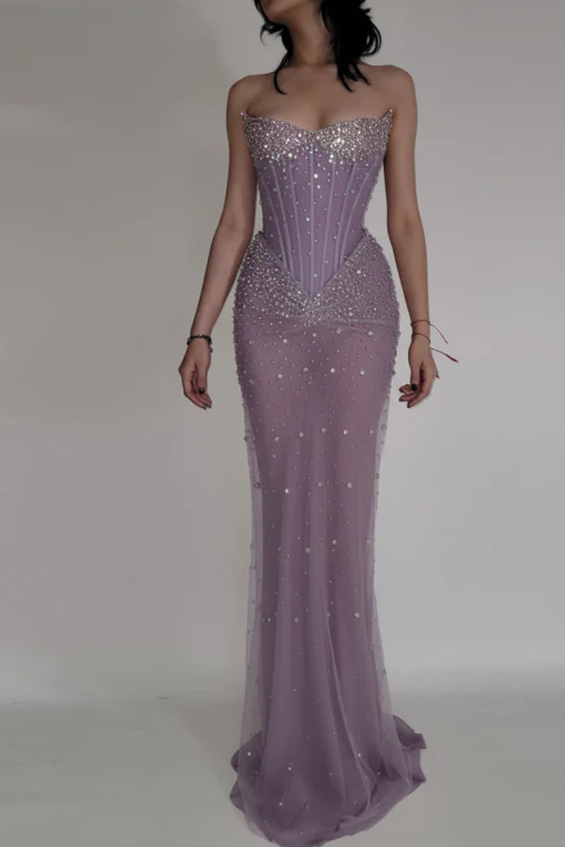Luxurious Mermaid Crystal Beaded Embroidered Corset Prom Dress