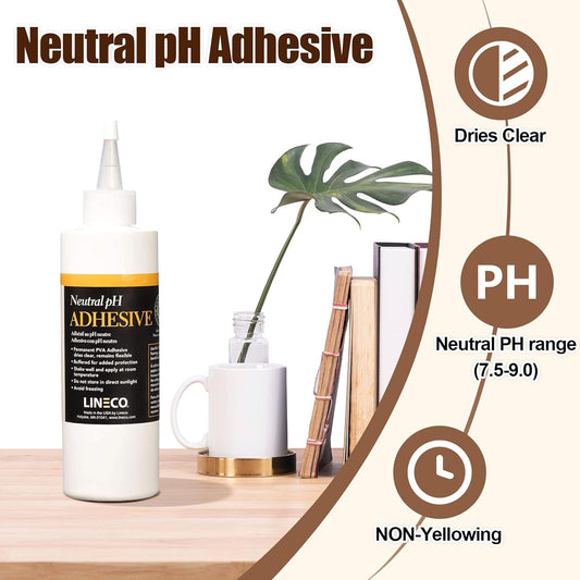 Neutral Ph Adhesive 8 Oz, Acid-Free, All-Purpose Glue, Dries Clear and Remains Flexible. Used for Bookbinding and Book Repair, Framing, Collages, Paper Art and Crafts