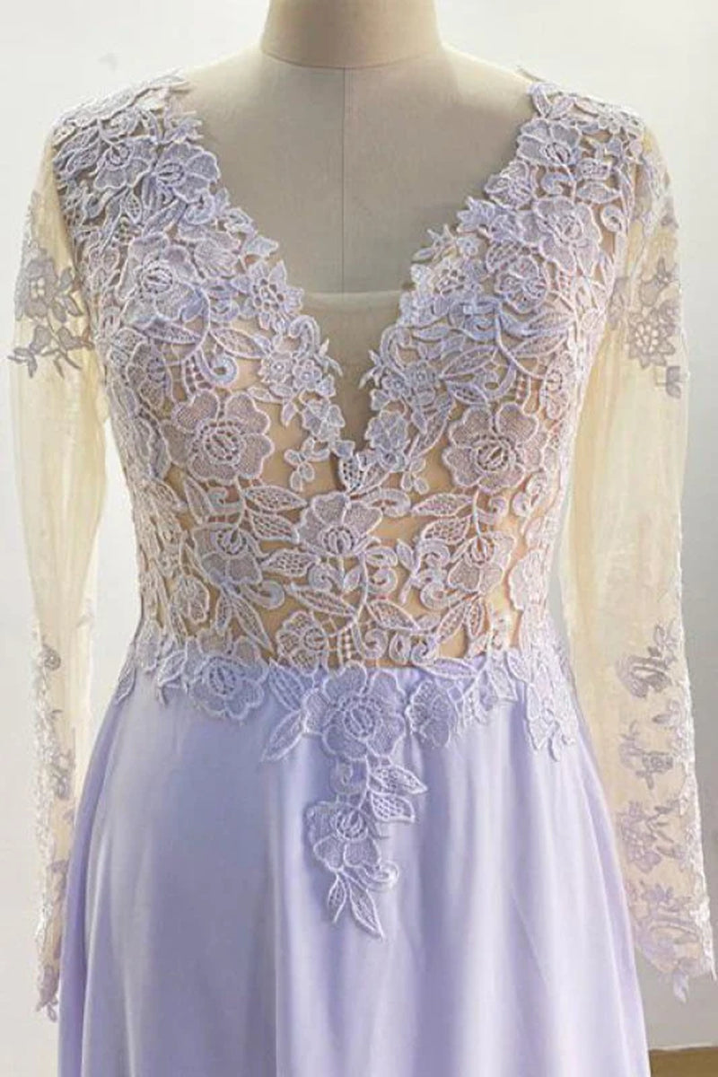 Gorgeous V-Neck Long Sleeves Lace Ruffles Wedding Dresses