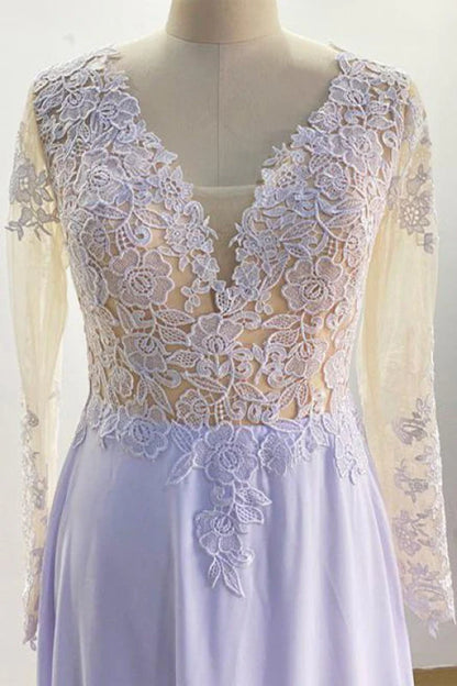 Gorgeous V-Neck Long Sleeves Lace Ruffles Wedding Dresses