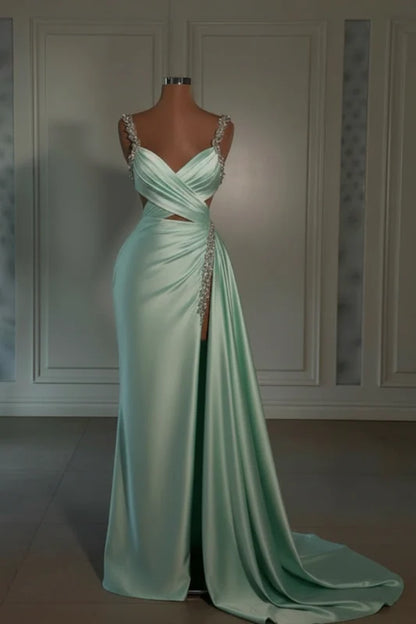 Glamorous Pink Prom Dress Sweetheart Spaghetti Strap with High Slit Trail