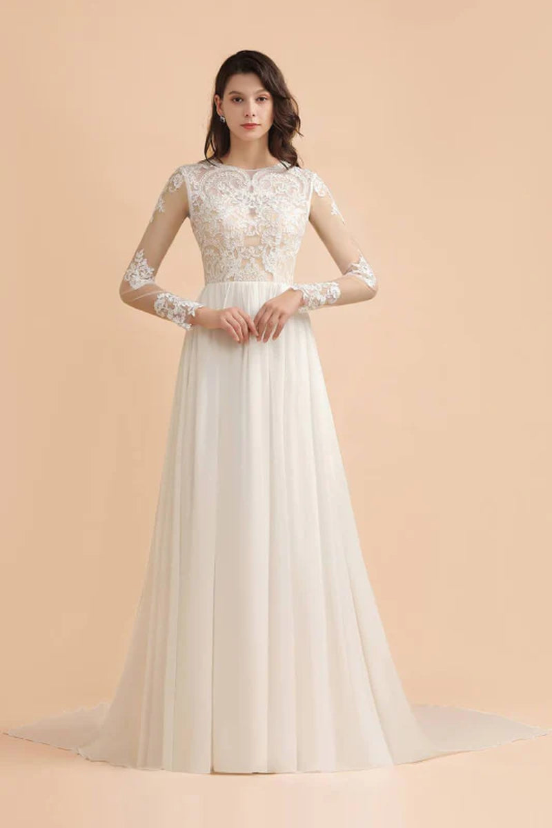 Bridelily Long Sleeve Lace Floor Length Boho Wedding Dresses