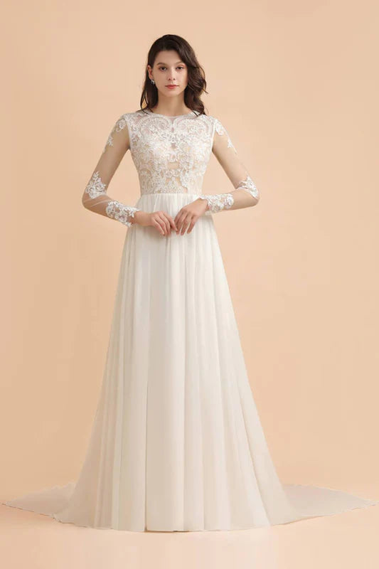Bridelily Long Sleeve Lace Floor Length Boho Wedding Dresses