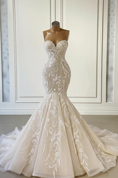 Ivory Sweetheart Strapless Long Mermaid Wedding Dress