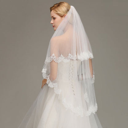 1.5M Lace Edge Short Comb Two Layers Wedding Veils | Bridelily