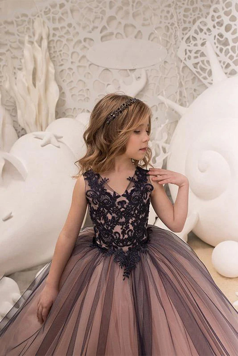 V-Neck Sleeveless Ball Gown Flower Girls Dress