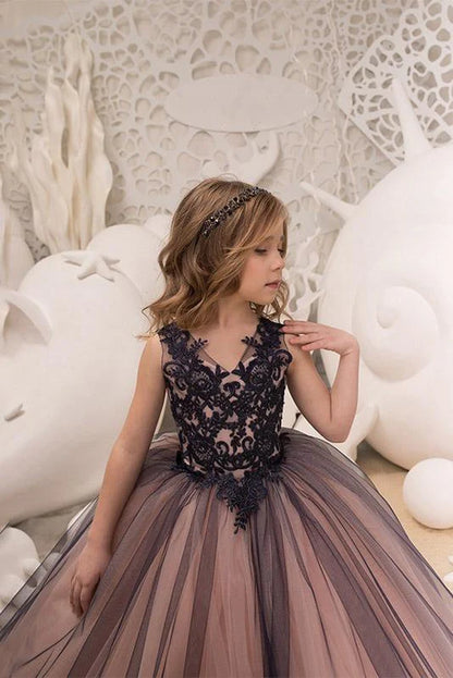 V-Neck Sleeveless Ball Gown Flower Girls Dress