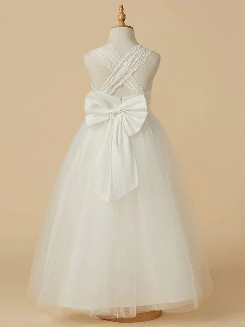 Sweetheart Tulle Flower Girl Dresses Sleeveless a Line Applique Kids Party Dresses