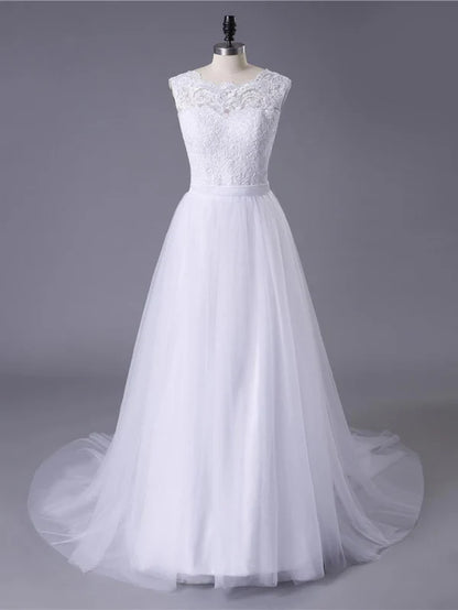 Lace O-Neck Lace Tulle Boho Wedding Dresses