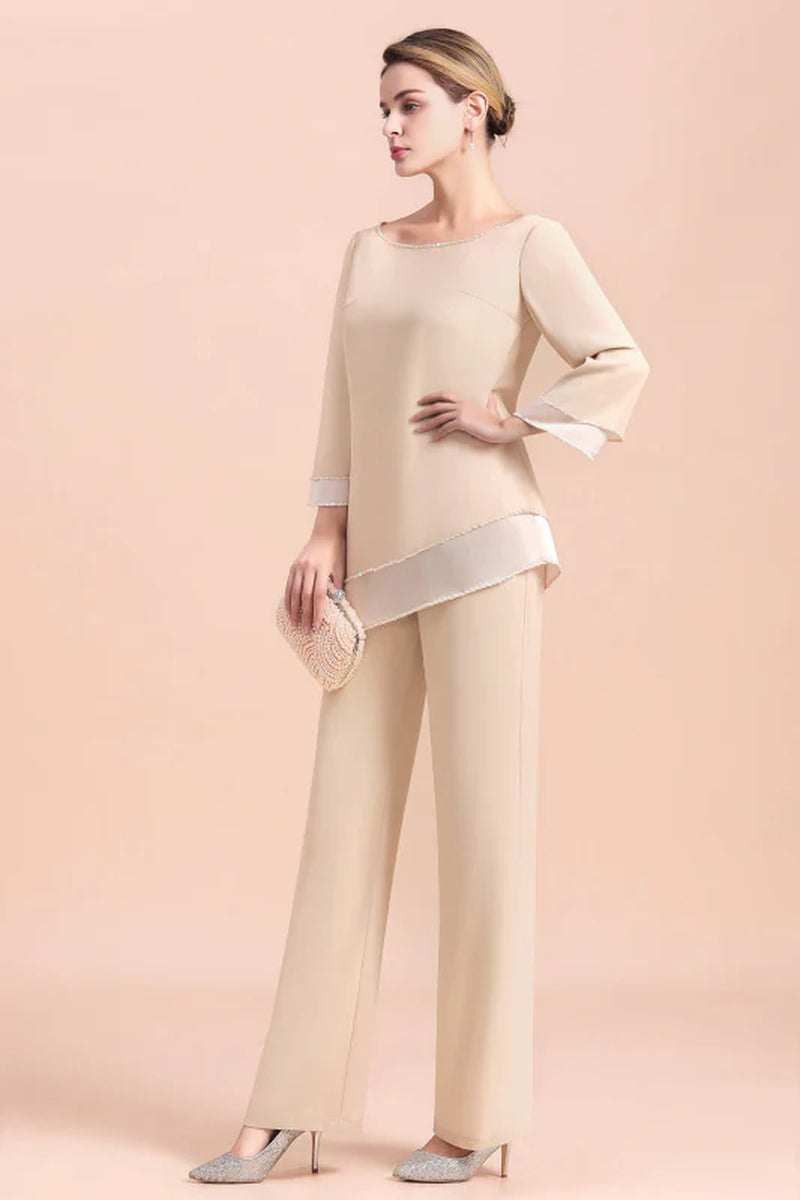 Champagne Chiffon Two Pieces Mother of the Bride Jumpsuits Mother Outfits