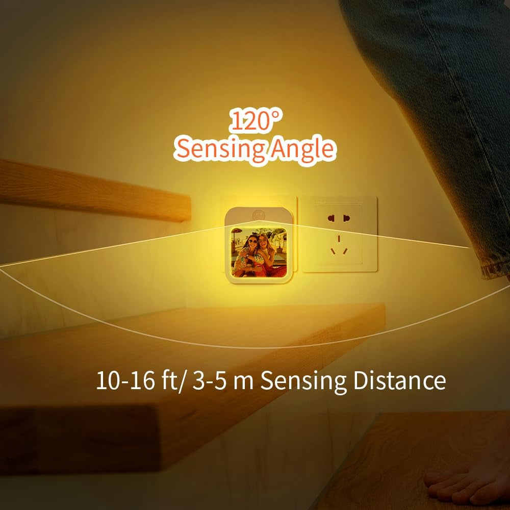 10 Pack Sublimation Night Light Blanks Plug in Motion Sensor 3" X 2.7" X 1.6",Warm Yellow LED Nightlight Adjustable Brightness for Bedroon,Bathroom,Hallway,Stairs,Kitchen