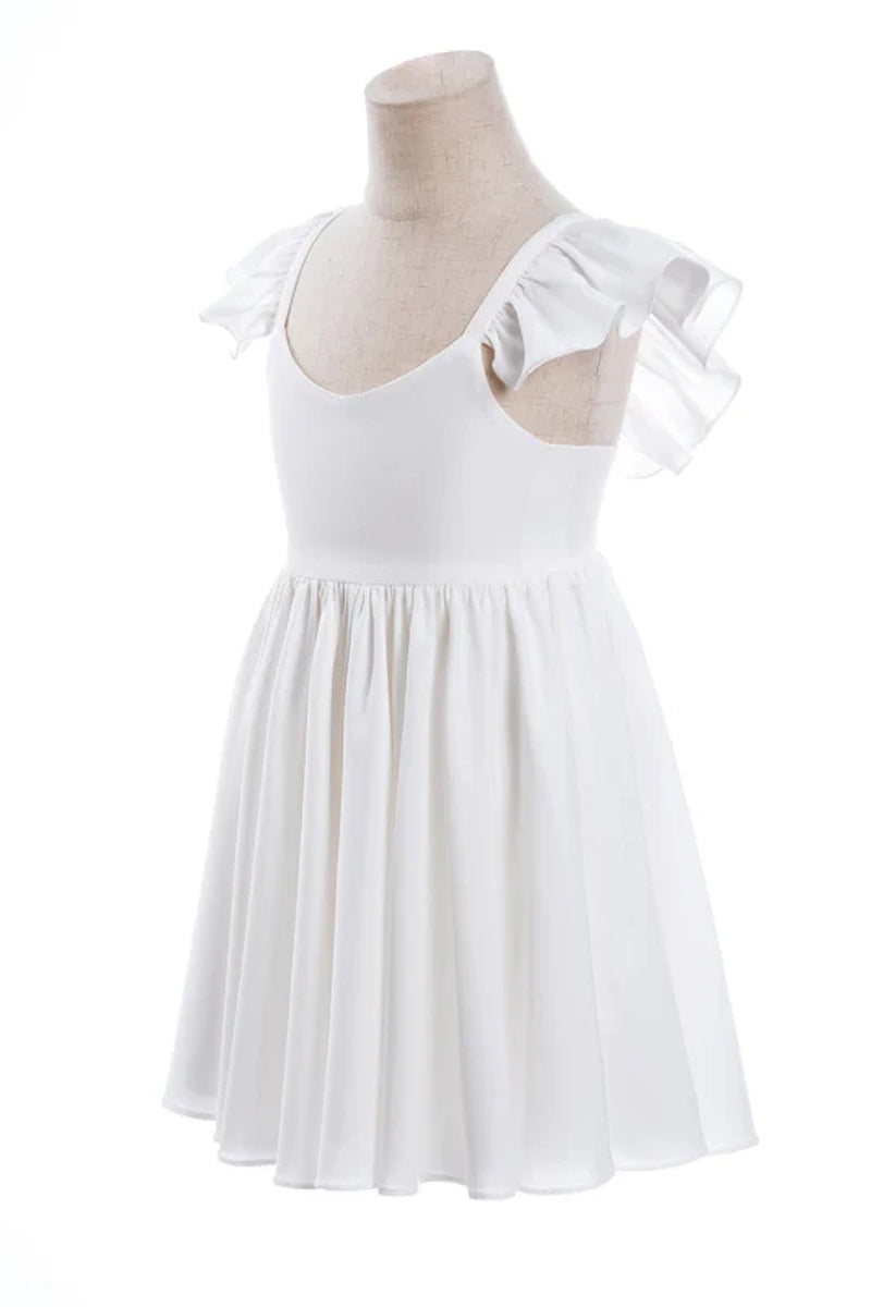 White Ruffle Sleeves Flower Girl Dress Pleated A-Line Little Girl Dress for Wedding Party