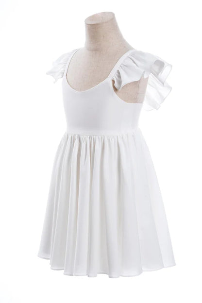 White Ruffle Sleeves Flower Girl Dress Pleated A-Line Little Girl Dress for Wedding Party