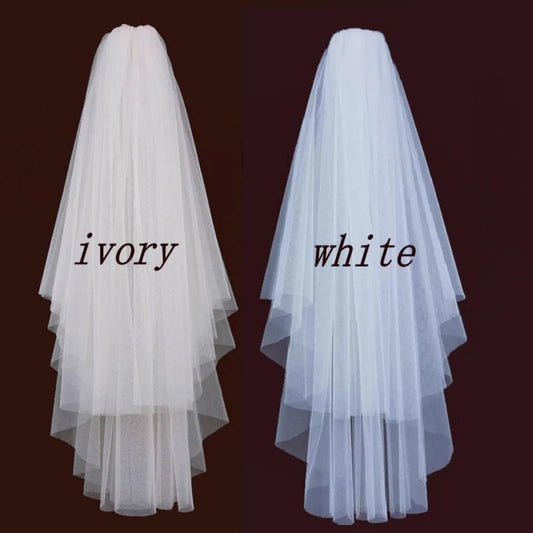White Veil Short Tulle with Comb Wedding Veils | Bridelily
