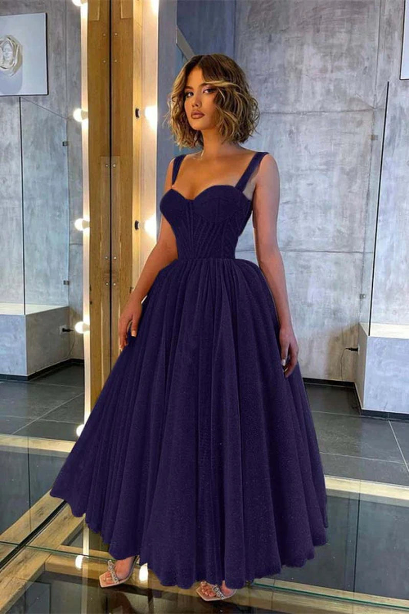 Chic Sweetheart Sequins a Line Prom Dress Tea Length