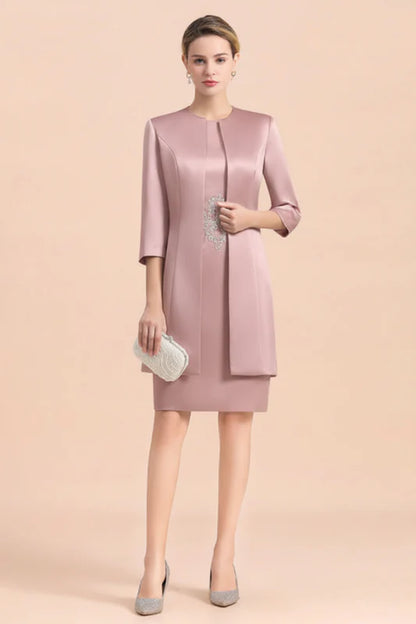 Silver Short Mother of the Bride Dress Knee-Length Two Pieces Wedding Guest Outfits