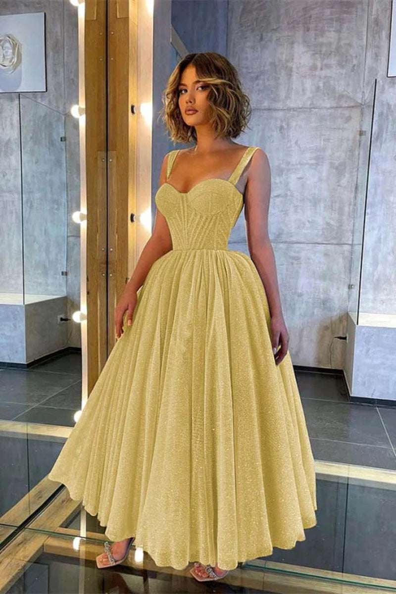 Chic Sweetheart Sequins a Line Prom Dress Tea Length