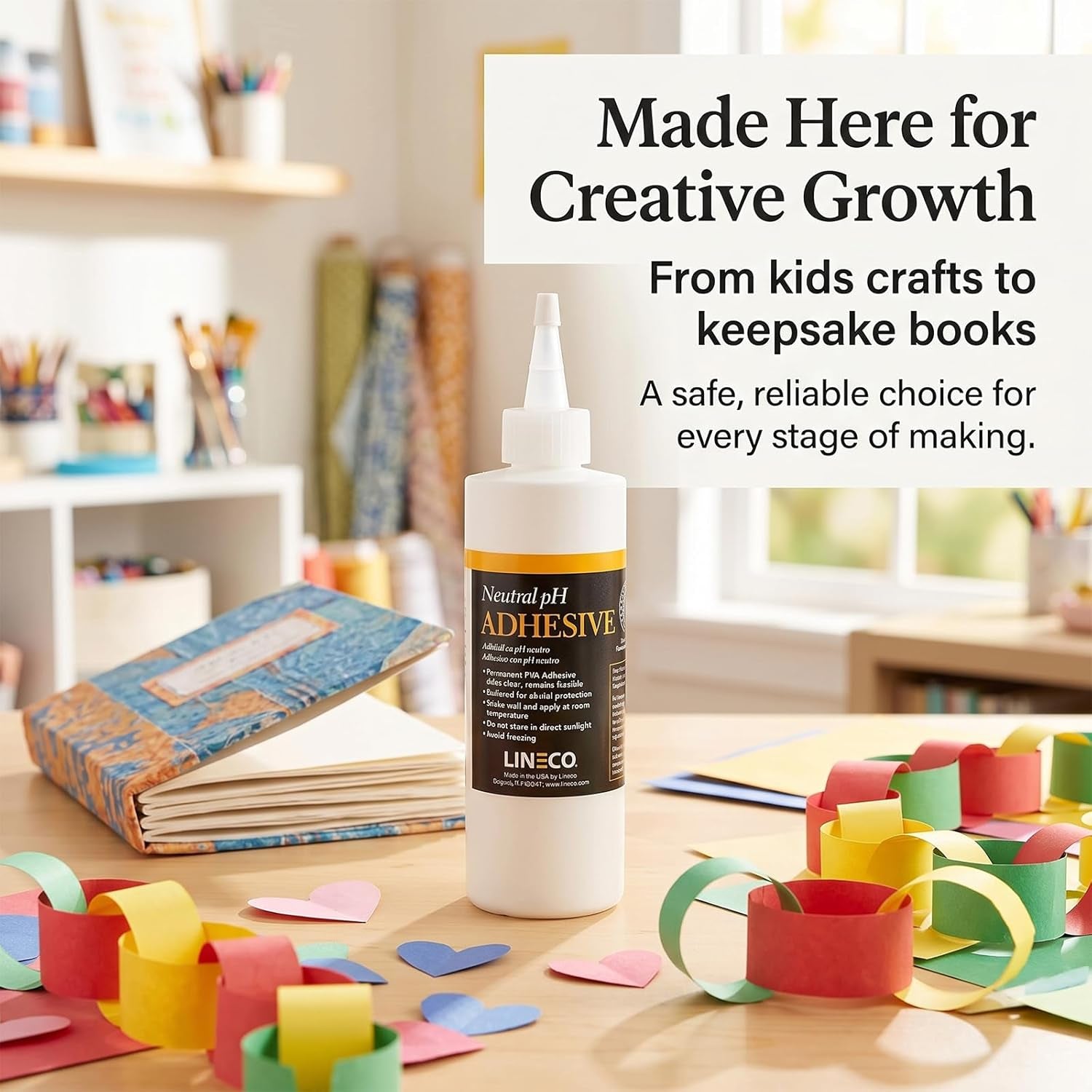 Neutral Ph Adhesive 8 Oz, Acid-Free, All-Purpose Glue, Dries Clear and Remains Flexible. Used for Bookbinding and Book Repair, Framing, Collages, Paper Art and Crafts