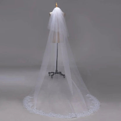 3M Lace Edge Chapel Wedding Veils Long with Comb| Bridelily