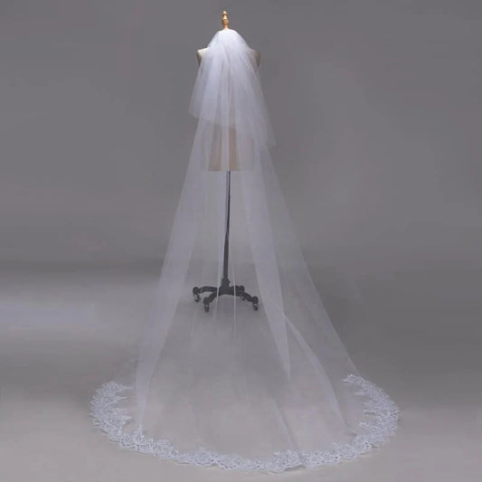 3M Lace Edge Chapel Wedding Veils Long with Comb| Bridelily