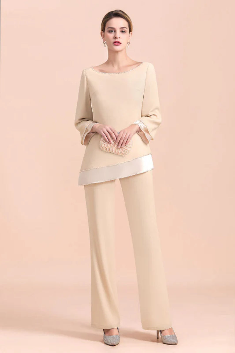 Champagne Chiffon Two Pieces Mother of the Bride Jumpsuits Mother Outfits