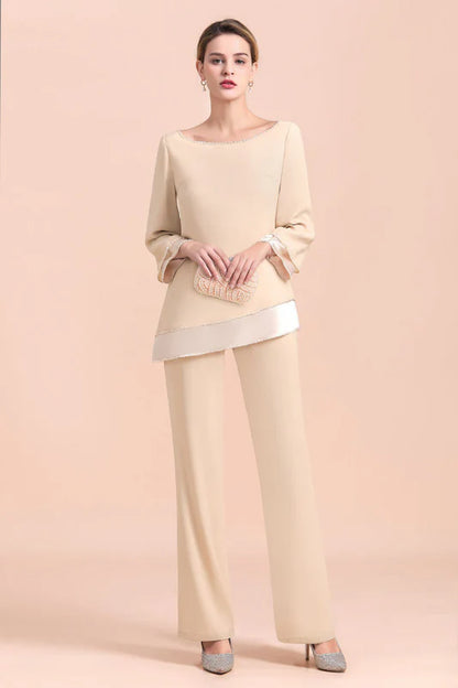 Champagne Chiffon Two Pieces Mother of the Bride Jumpsuits Mother Outfits