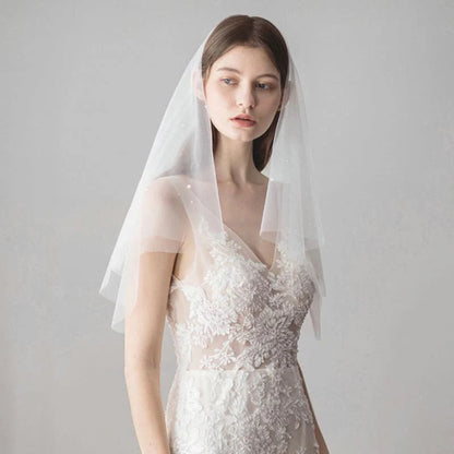 Fashion Pearl Tulle Beads with Comb Wedding Veils | Bridelily