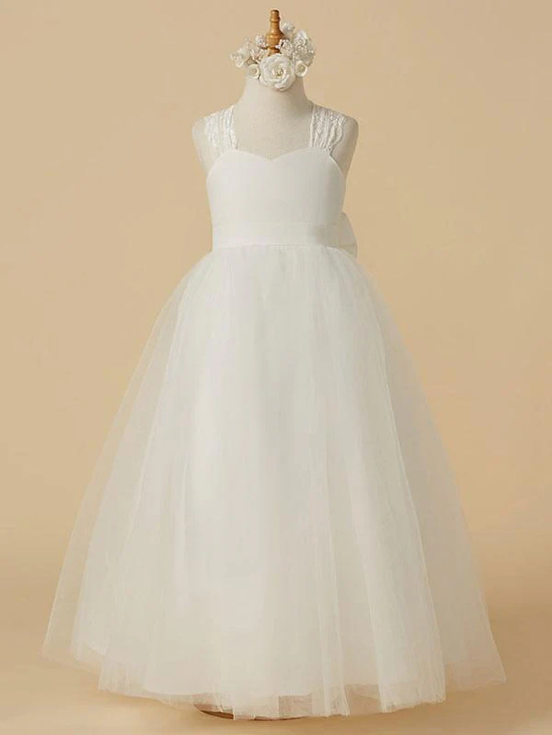 Sweetheart Tulle Flower Girl Dresses Sleeveless a Line Applique Kids Party Dresses