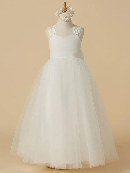 Sweetheart Tulle Flower Girl Dresses Sleeveless a Line Applique Kids Party Dresses