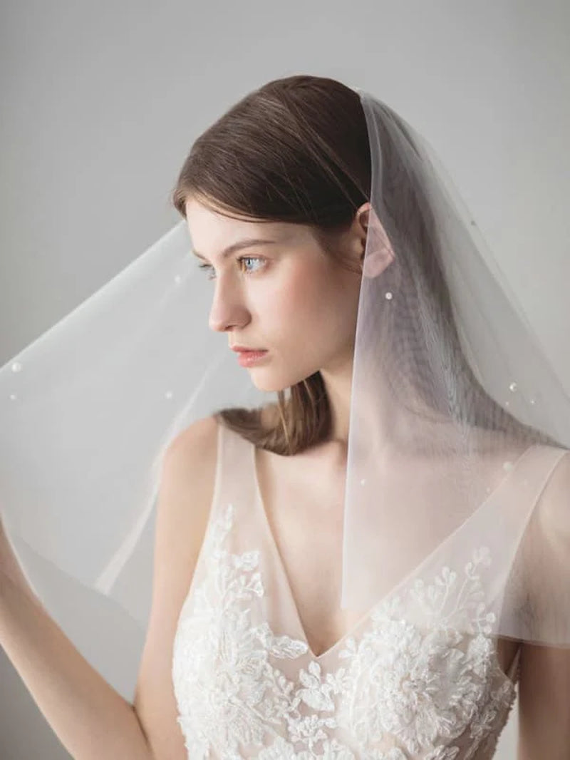 Fashion Pearl Tulle Beads with Comb Wedding Veils | Bridelily