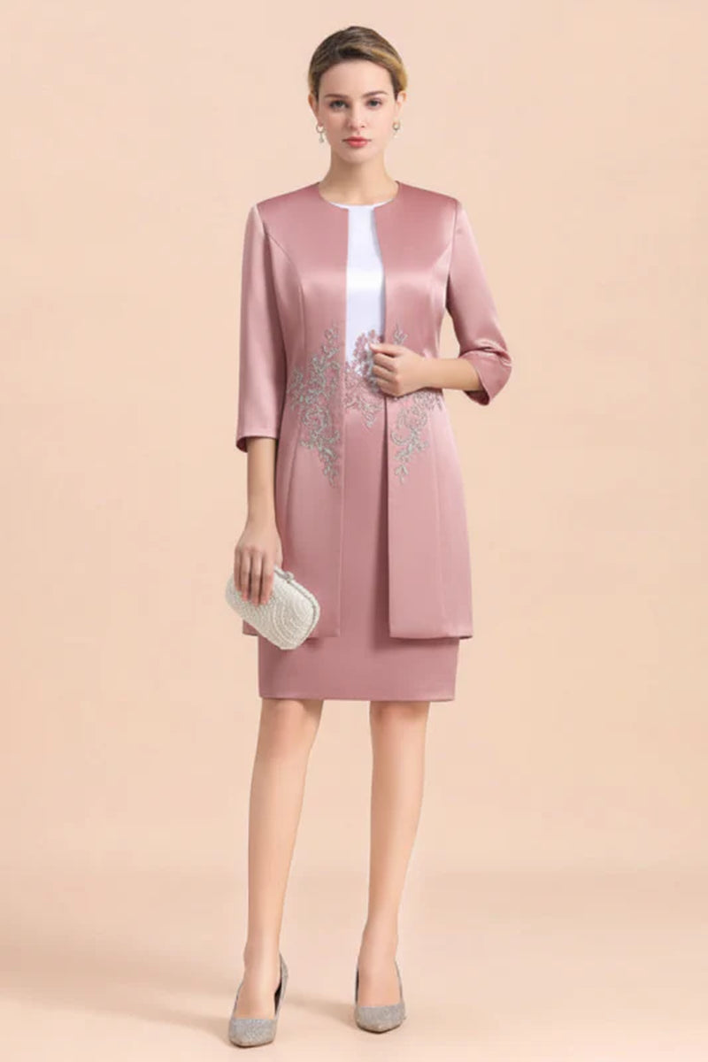 Silver Short Mother of the Bride Dress Knee-Length Two Pieces Wedding Guest Outfits