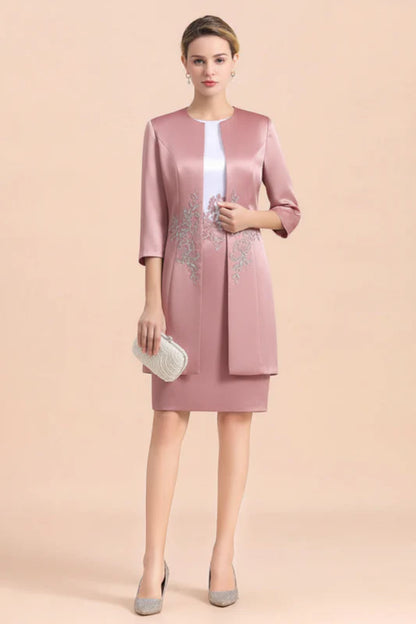 Silver Short Mother of the Bride Dress Knee-Length Two Pieces Wedding Guest Outfits