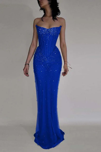 Luxurious Mermaid Crystal Beaded Embroidered Corset Prom Dress