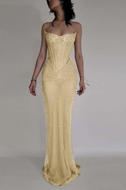 Luxurious Mermaid Crystal Beaded Embroidered Corset Prom Dress