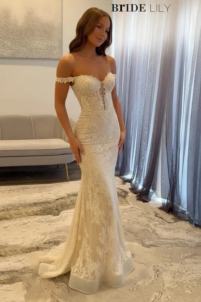 Off-The-Shoulder Mermaid Evening Dress Lace Prom Dress Long