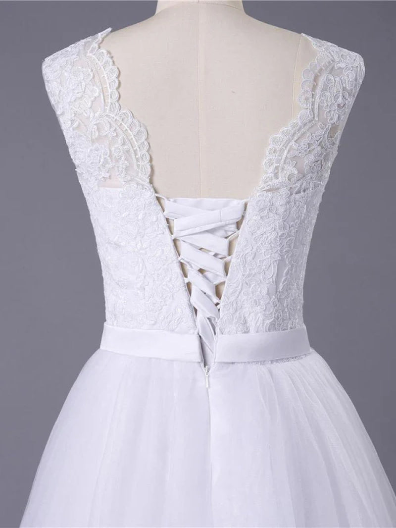 Lace O-Neck Lace Tulle Boho Wedding Dresses