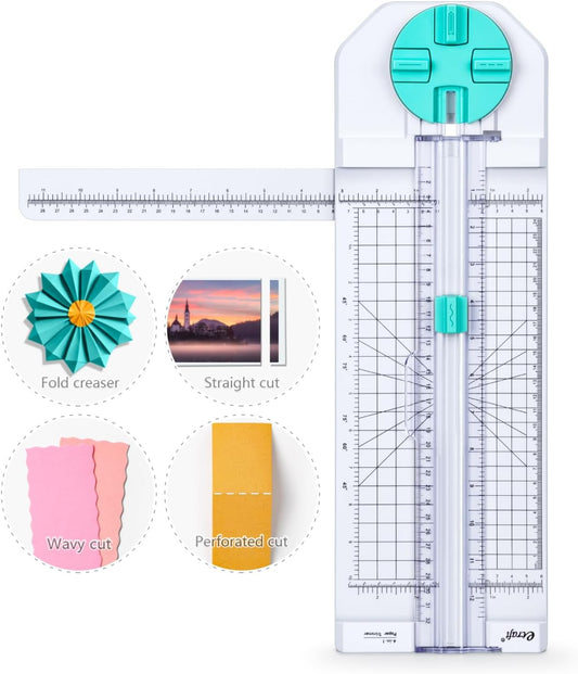 4-In-1 Paper Trimmer: 12" Craft Paper Cutter with Straight, Wavy, Dotted, Perforated & Creasing,Perfect for Cutting Cardstock, Coupons, Labels, Photos, Ideal Multi-Function Scrapbooking Tool