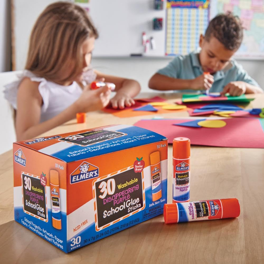 Disappearing Purple School Glue Sticks, Washable, 7 Grams, 30 Count - Posters, Back to School, Bulk Pack for Classrooms, #1 Teacher Brand