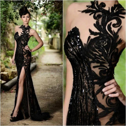 Bridelily Sexy Black Prom Dress| Mermaid Evening Dress with Slit