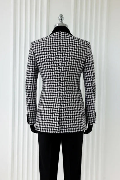 White Shawl Lapel Jacquard Wedding Suits One Buttom Slim Fit Dinner Party Houndstooth Prom Suits