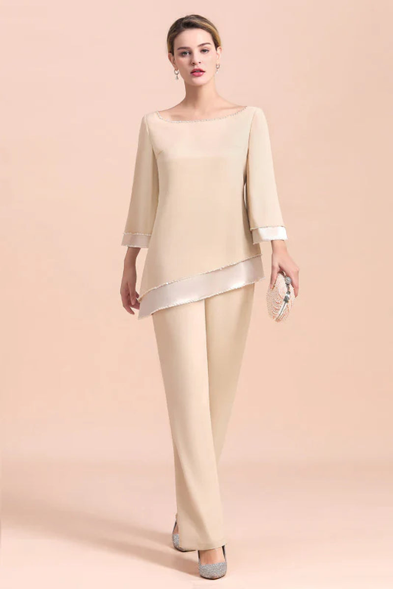 Champagne Chiffon Two Pieces Mother of the Bride Jumpsuits Mother Outfits