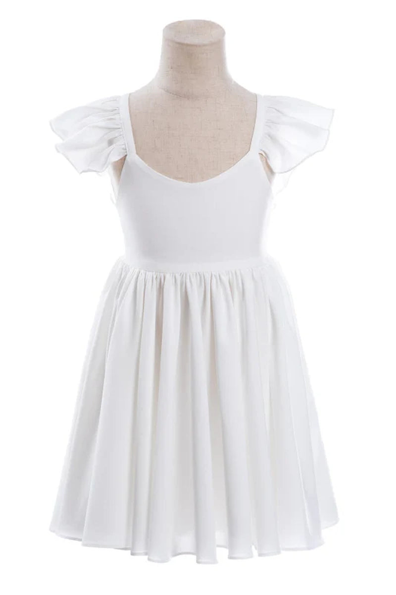 White Ruffle Sleeves Flower Girl Dress Pleated A-Line Little Girl Dress for Wedding Party