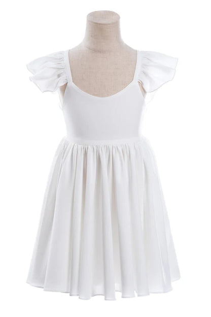 White Ruffle Sleeves Flower Girl Dress Pleated A-Line Little Girl Dress for Wedding Party