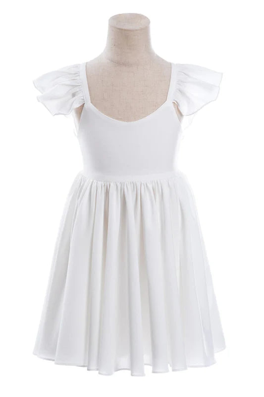 White Ruffle Sleeves Flower Girl Dress Pleated A-Line Little Girl Dress for Wedding Party