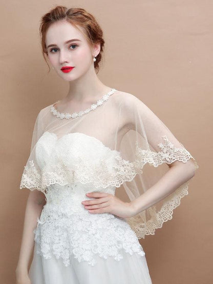 CPA2995 Simple Champagne Applique Wedding Wraps | Bridelily