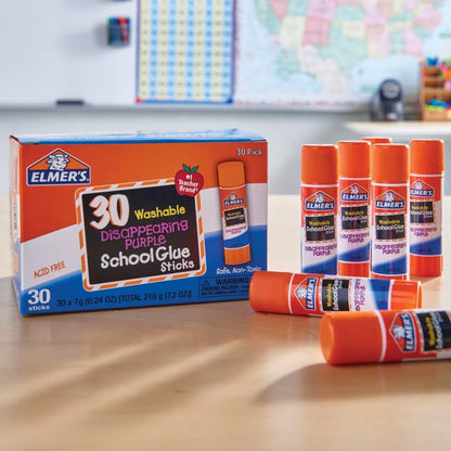 Disappearing Purple School Glue Sticks, Washable, 7 Grams, 30 Count - Posters, Back to School, Bulk Pack for Classrooms, #1 Teacher Brand